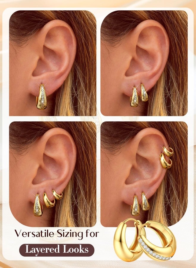 SAILIMUE 5 Pairs Small Hoop Earrings for Women Trendy 14K Gold Plated Earrings Cubic Zirconia Earring Set Hypoallergenic Huggie Hoops Chunky Earring Sets for Multiple Piercing - Image 5